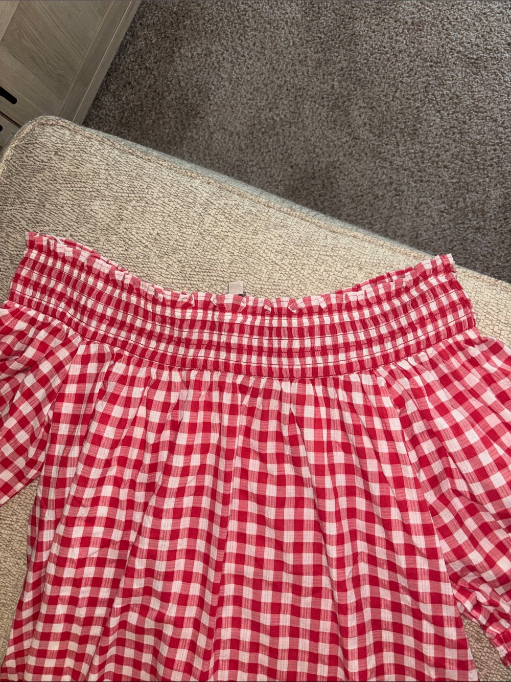 LOFT Red and White Gingham Off-the-Shoulder Blouse - Picture 4 of 4
